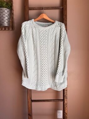 L.L. Bean Cable Knit Crewneck Sweater - Light Mint Green